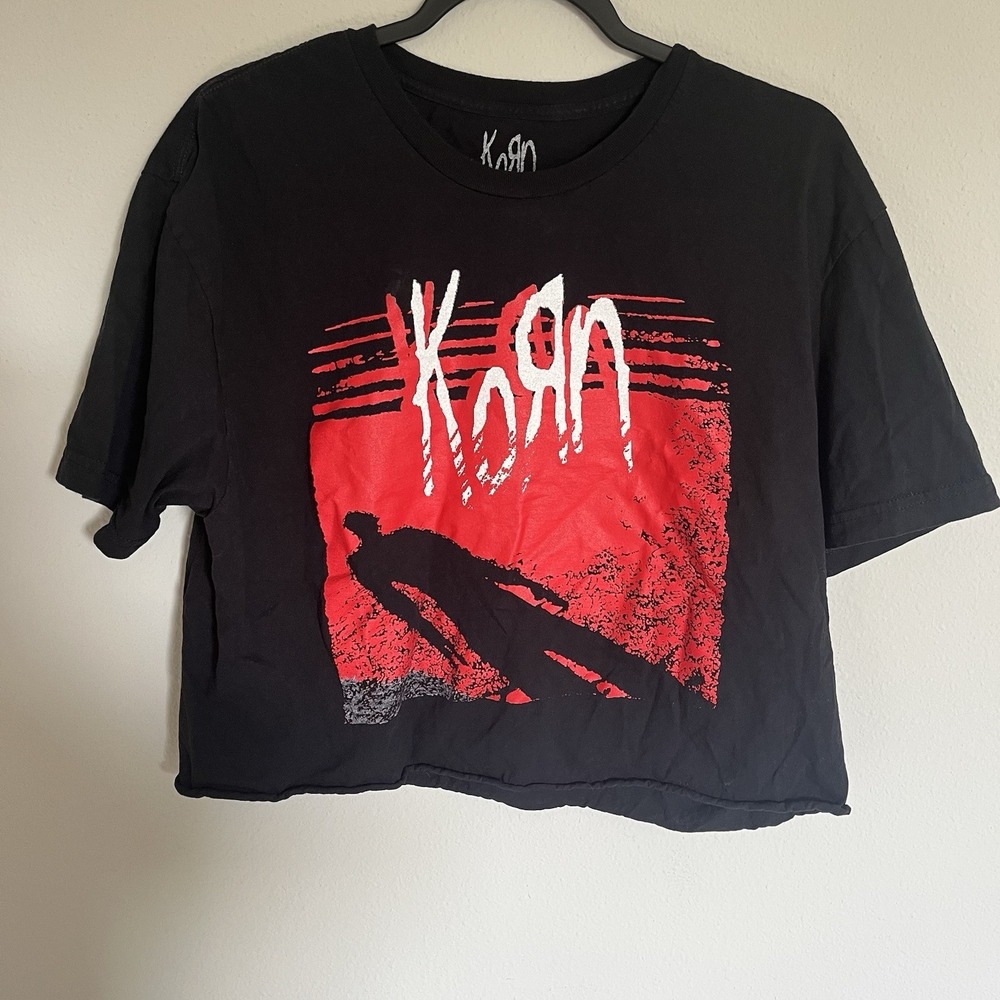 Korn T-Shirt Women's Size Large Black Collar Band Tee NuMetal Y2K 100% Cotton